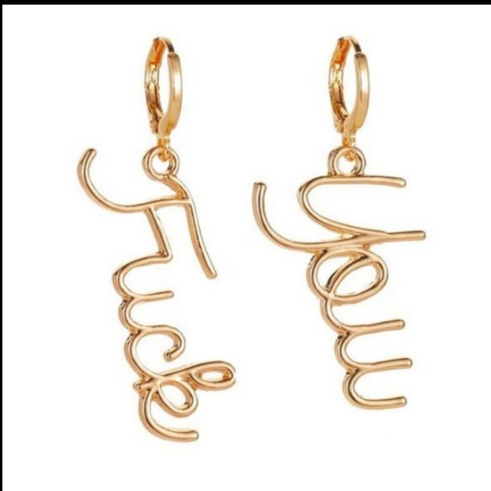 NEW! Unique F#CK You Cursive Gold Huggie Earrings - LAST PAIR
